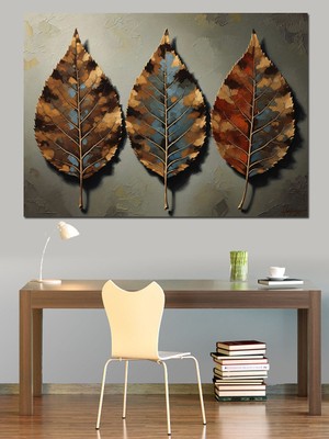 Artmeg Üç Kurumuş Yaprak Sanatsal Detay Dekoratif Kanvas - Mdf Ahşap Tablo