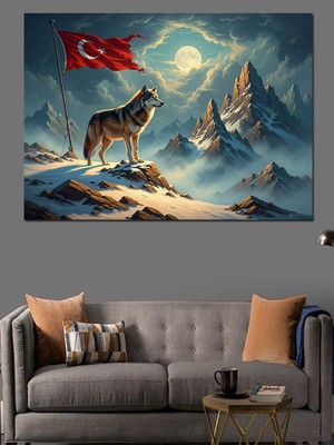 Artmeg Karlı Dağda Uluyan Yalnız Kurt Dekoratif Kanvas - Mdf Ahşap Tablo