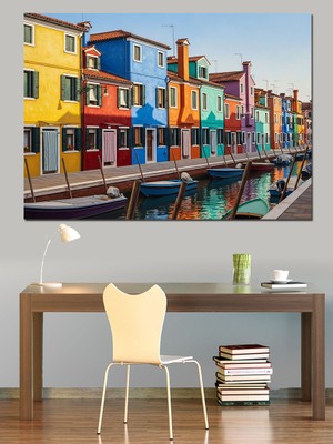 Tablomega Venedik Kanalı ve Renkli Evler Dekoratif Kanvas - Mdf Ahşap Tablo