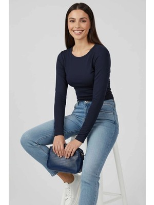 Colezium Yanı Büzgülü Bluz Lacivert