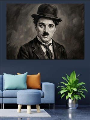 Tablomega Charlie Chaplin Klasik Sinema Portresi Dekoratif Kanvas - Mdf Ahşap Tablo