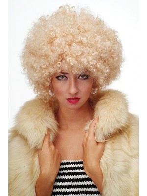 Mey Ithalat® Altın Renk Kıvırcık Afro Bonus Peruk Saç Parti Peruğu Platin Gold