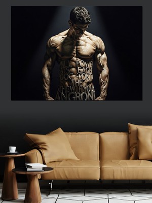 Tablomega Kaslı Erkek Vücut Geliştirme Portresi Dekoratif Kanvas - Mdf Ahşap Tablo