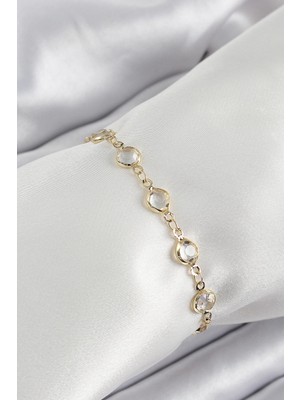Mey Ithalat® Pirinç Gold Renk Zirkon Taşlı Kadın Bileklik