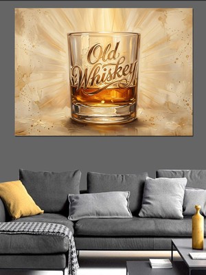 Tablomega Eski Viski Yazılı Içecek Bardağı Dekoratif Kanvas - Mdf Ahşap Tablo