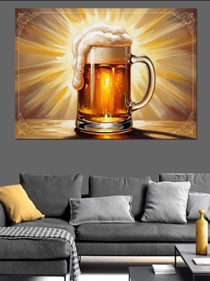 Tablomega Işıltılı ve Köpüklü Bira Bardağı Dekoratif Kanvas - Mdf Ahşap Tablo