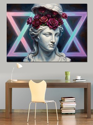 Tablomega Antik Heykel ve Modern Çizgiler Dekoratif Kanvas - Mdf Ahşap Tablo