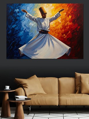 Tablomega Renkli Gökyüzünde Dönen Semazen Dekoratif Kanvas - Mdf Ahşap Tablo