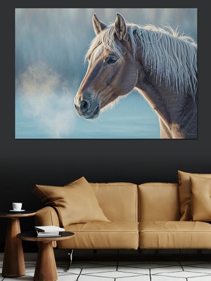 Artmeg Yakın Plan Beyaz At Kafası Dekoratif Kanvas - Mdf Ahşap Tablo