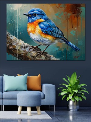 Tablomega Dal Üzerinde Duran Mavi Kuş Dekoratif Kanvas - Mdf Ahşap Tablo