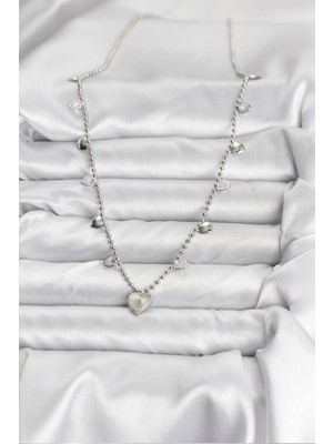 Mey Ithalat® Pirinç Gümüş Renk Kalp Model Kadın Kolye