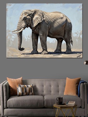 Artmeg Gri Tonlarda Yürüyen Büyük Fil Dekoratif Kanvas - Mdf Ahşap Tablo