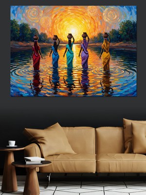 Artmeg Suda Yansıyan Geleneksel Kıyafetli Kadınlar Dekoratif Kanvas - Mdf Ahşap Tablo