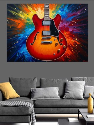 Artmeg Renk Patlamalı Elektro Gitar Tasarımı Dekoratif Kanvas - Mdf Ahşap Tablo
