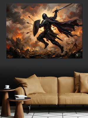 Tablomega Savaş Alanında Baltalı Barbar Savaşçı Dekoratif Kanvas - Mdf Ahşap Tablo