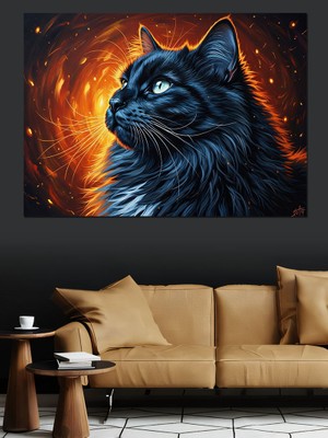 Tablomega Uzay Dokulu Mavi Gözlü Kedi Dekoratif Kanvas - Mdf Ahşap Tablo