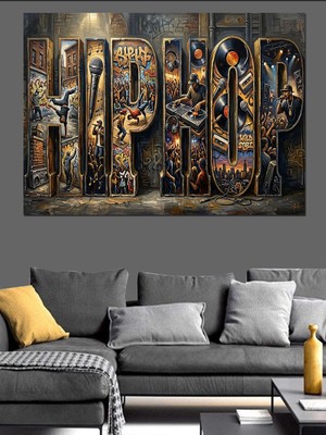 Artmeg Hip Hop Yazılı Müzik Kolajı Dekoratif Kanvas - Mdf Ahşap Tablo