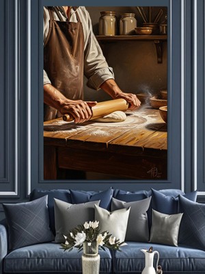 Tablomega Hamur Açan Usta Mutfak Sanatı Dekoratif Kanvas - Mdf Ahşap Tablo