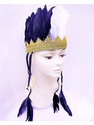 Mey Ithalat® Siyah Beyaz Renk Tüylü Kızılderili Başlığı | Taraftar Başlığı