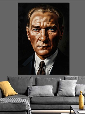 Tablomega Siyah Takım Elbiseli Karizmatik Atatürk Dekoratif Kanvas - Mdf Ahşap Tablo