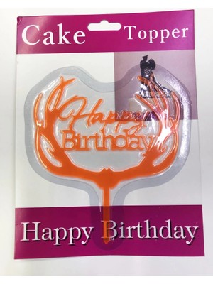 Mey Ithalat® Happy Birthday Yazılı Turuncu Dallı Pasta Kek Çubuğu