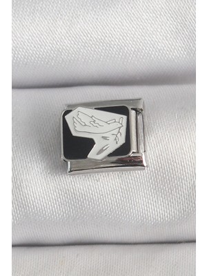 Mey Ithalat® 316L Çelik Gümüş Renk Siyah Beyaz Kuş Işlemeli Nomination Charm