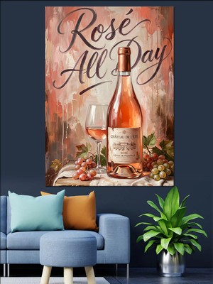 Artmeg Rose All Day Şarap Şişesi Dekoratif Kanvas - Mdf Ahşap Tablo