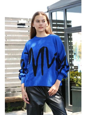 Colezium Siyah Çizgili Bisiklet Yaka Kazak Saks