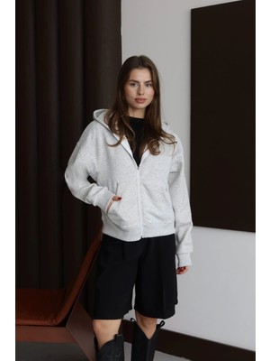 Colezium 3 Iplik Şardonlu Kapşonlu Hoodie Frm Gri P510437