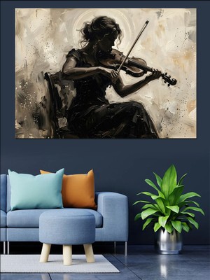 Artmeg Keman Çalan Kadın Silüeti Portresi Dekoratif Kanvas - Mdf Ahşap Tablo