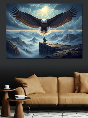 Artmeg Bulutlar Üzerinde Uçan Büyük Kartal Dekoratif Kanvas - Mdf Ahşap Tablo