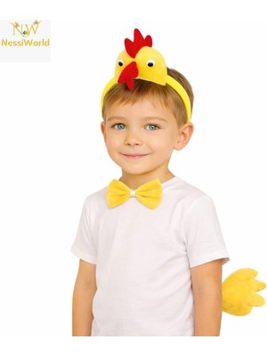 Mey Ithalat® Çocuk Horoz Tavuk Kostüm Seti 3 Parça (Taç + Papyon + Kuyruk)