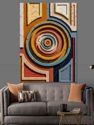 Artmeg Geometrik Soyut Renk Çemberleri Tasarımı Dekoratif Kanvas - Mdf Ahşap Tablo
