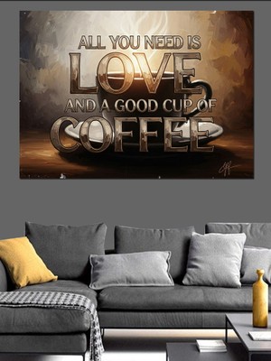 Artmeg Love And Coffee Tipografi Tasarımı Dekoratif Kanvas - Mdf Ahşap Tablo