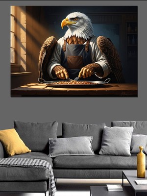 Tablomega Yemek Masasında Giyinmiş Kartal Figürü Dekoratif Kanvas - Mdf Ahşap Tablo