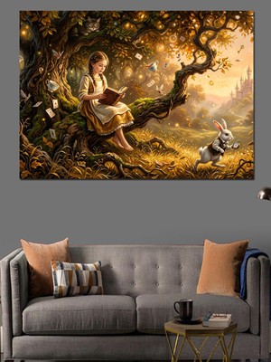 Artmeg Ağaç Altında Kitap Okuyan Çocuk Dekoratif Kanvas - Mdf Ahşap Tablo
