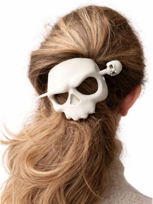 Yapı3D Kafatası Tasarımlı Saç Tokası | Gotik Stil Saç Aksesuarı | Kemik Görünümlü Sert Plastik Toka | Kadın Saç Toplama Aparatı