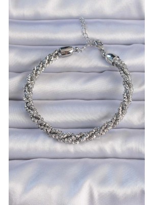 Mey Ithalat® Pirinç Gümüş Renk Sarmal Model Bileklik