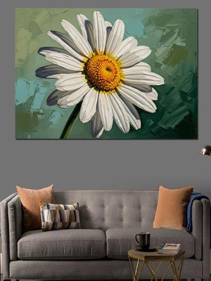 Tablomega Yakın Çekim Tek Beyaz Papatya Dekoratif Kanvas - Mdf Ahşap Tablo