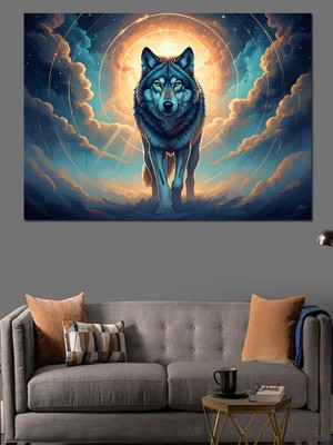 Tablomega Gökyüzünde Dev Kurt Kafası Silüeti Dekoratif Kanvas - Mdf Ahşap Tablo