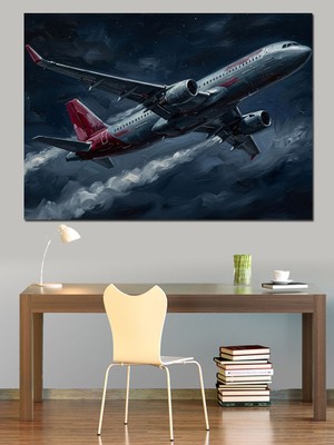 Artmeg Bulutlar Üzerinde Modern Yolcu Uçağı Dekoratif Kanvas - Mdf Ahşap Tablo
