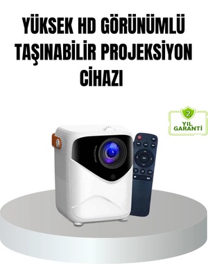 Ematcrt Mey Ithalat® Taşınabilir 1080P HD Akıllı Projektör 64GB Dahili Hafıza Uzaktan Kumandalı Yüksek Performans