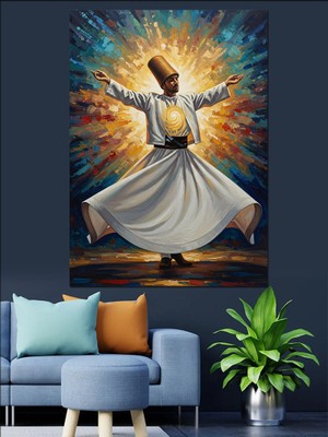 Artmeg Işıklar Içinde Dönene Mevlevi Semazen Dekoratif Kanvas - Mdf Ahşap Tablo