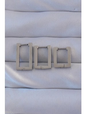 Mey Ithalat® 316L Çelik Gümüş Renk Dikdörtgen Küpe Seti