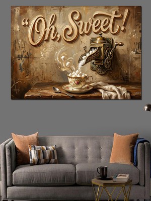 Tablomega Tatlı Tat Kahve Musluğu ve Fincan Dekoratif Kanvas - Mdf Ahşap Tablo