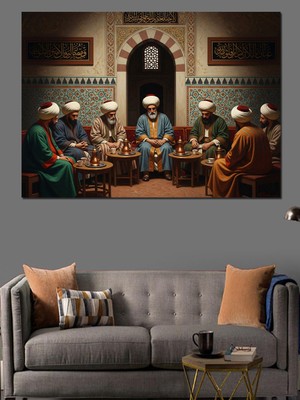 Artmeg Osmanlı Kahvehanesinde Sohbet Eden Alimler Dekoratif Kanvas - Mdf Ahşap Tablo