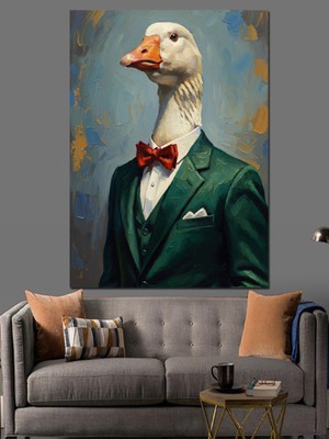 Tablomega Smokinli Karizmatik Beyaz Ördek Portresi Dekoratif Kanvas - Mdf Ahşap Tablo