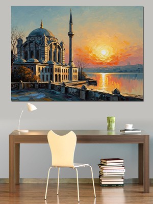 Artmeg Gün Batımında Tarihi Ortaköy Camii Dekoratif Kanvas - Mdf Ahşap Tablo
