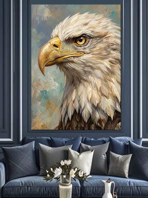 Tablomega Heybetli Kara Kartal Yakın Portresi Dekoratif Kanvas - Mdf Ahşap Tablo