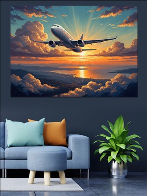 Tablomega Bulutlar Üzerinde Uçan Büyük Uçak Dekoratif Kanvas - Mdf Ahşap Tablo